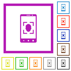 Mobile face detection flat framed icons