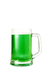 Green beer isolated on a white background, classic St. Patricks day beverage