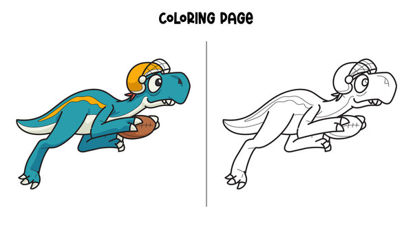 Blue Dinosaur Playing Football Coloring Page and Book