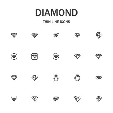 Diamond line icon set.