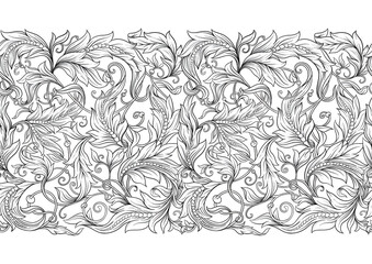 Obraz premium Seamless pattern, background In baroque, rococo, victorian, renaissance style. Trendy florar vintage pattern. Colored vector illustration