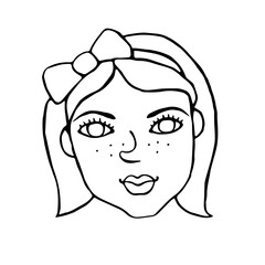 Obraz na płótnie Canvas Vector outline face people. Hand drawn line art illustration. The head of a man, woman, boy, girl in the style of a Doodle, isolated on a white background. Different and beautiful