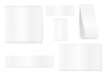 White fabric clothing labels and tags set realistic vector illustration isolated.