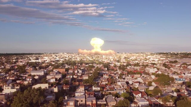 Realistic Nuclear Blast Over City Suburbs.