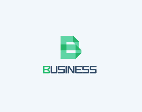 Geometric letter B, monogram from blue tape piece with overlay and transparency effect. Versatile and modern logo for business and science, modern logotype template, isolated vector illustration.
