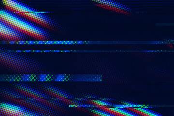 Abstract blue, mint and pink background with interlaced digital glitch and distortion effect. Futuristic cyberpunk design. Retro futurism, webpunk, rave 80s 90s cyberpunk aesthetic techno neon colors © Aleksandra Konoplya