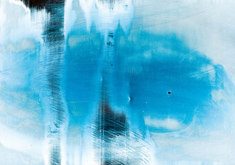 Frozen abstract background. Iced glass texture. Blue white stained surface with dust scratches...