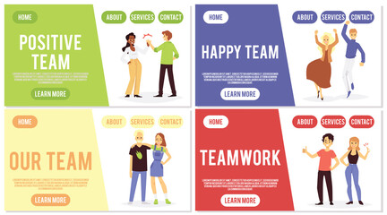 Positive business team banner set - cartoon people happy at work