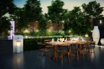 Fototapeta na wymiar Ready for Dinner: Garden Restaurant (concept) - 3d visualization