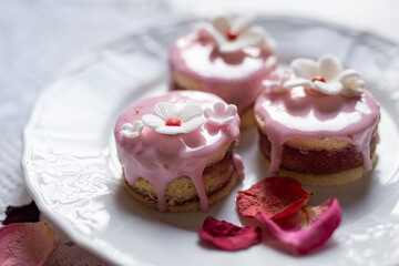 pink sponge cake with flowers and petals wedding, valentine, spring, mothersday love cake 