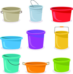 set of colorful buckets
