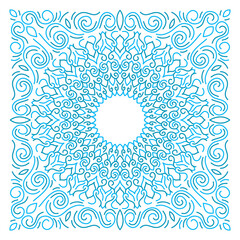 Ornament of silhouette flowers, twisted lines in a square. Tile design.