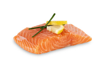raw salmon steak fillet isolated on white background​ with​ clipping path​