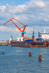 Fototapeta premium Shipyard with crane in the port of Gothenburg, Sweden