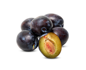 plums group red purple  isolated on white background with ​clipping​ path​