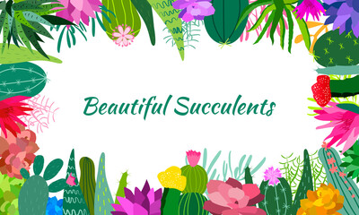 Set of indoor plants in pots for home and office. A large collection of cute houseplants in pots including cacti, aloe and other succulents. Vector collection of doodle plants.