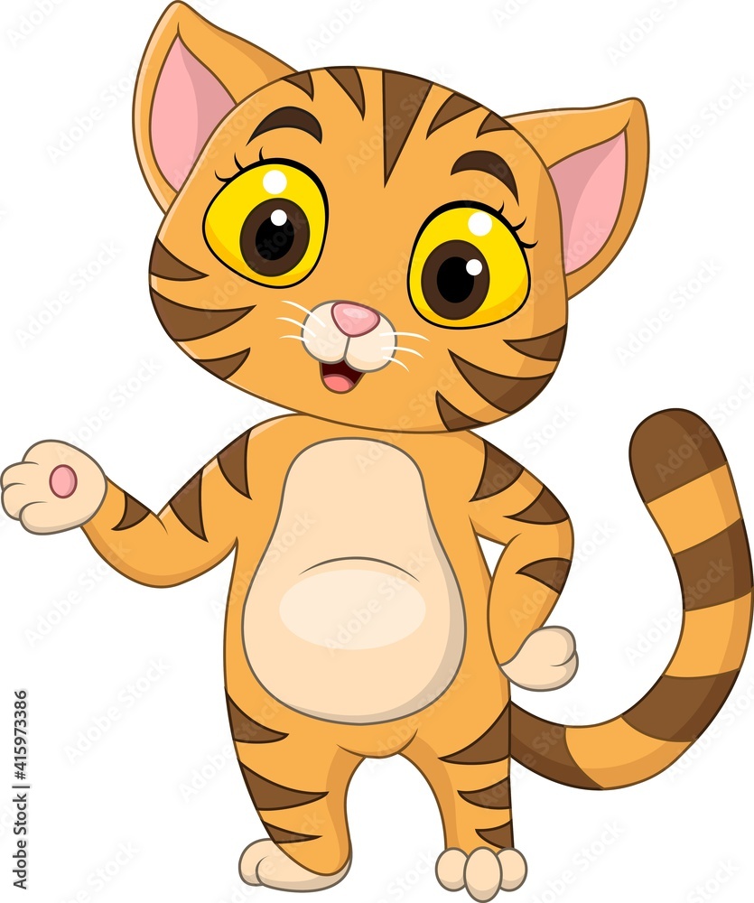 Wall mural Cartoon cute kitten presenting on white background