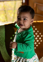 Asian Indian baby girl portrait closeup. A cute baby girl with beautiful