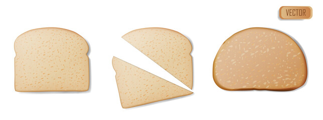A set of slices of wheat bread. Realistic isolated on white background vector illustration