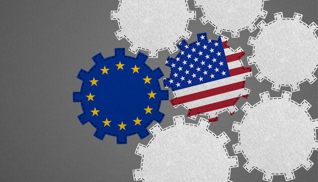 Transatlantic Relations, Common Future Europe And The USA - Political Business Concept With Gears