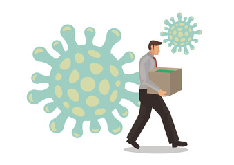 Unhappy business man packing and going out with cardboard.