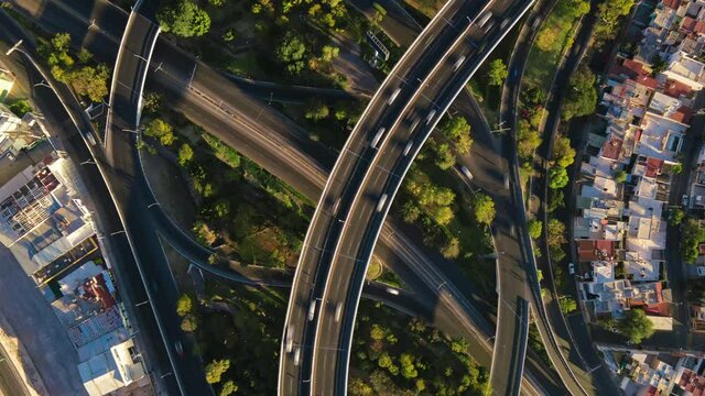 Aerial view of a highway with traffic, hyper lapse with drone, 4k.