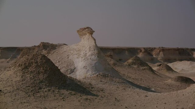 Camera sliding from left to right showing the rocky area in Zekreet Desert in Qatar 3.
