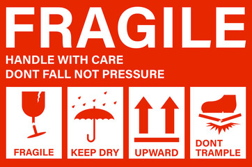 Fragile handle with care sticker and poster for delivery service
