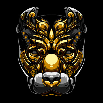 gold pitbull dog head illustration and tshirt design