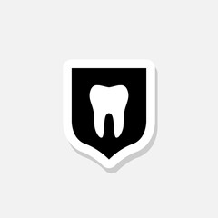Tooth on shield protection logo sticker icon isolated on white background