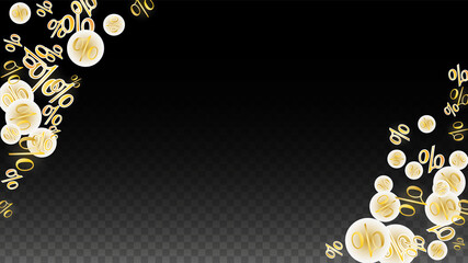 Luxury Vector Gold Percentage Sign Confetti on Transparent. Percent Sale Background. Business, Economics Print. Discount Illustration. Promotion Poster. Black Friday Banner. Special offer Template.