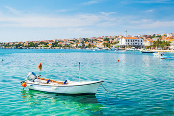 Naklejka na ściany i meble Marina and waterfront in town of Novalja on the island of Pag, Croatia
