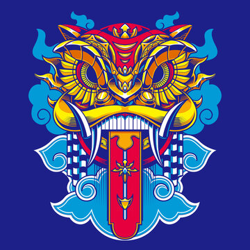 barong lion dance illustration and tshirt design
