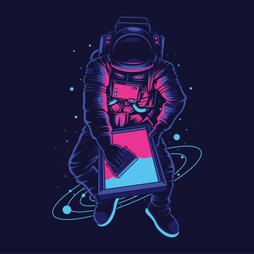 Astronaut screen printer illustration and tshirt design