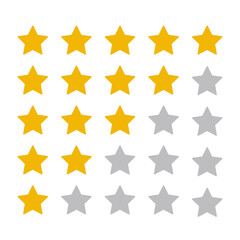 Stars yellow and gray isolated on white background. Rating for sites, hotels, travel packages, online stores, reviews. 