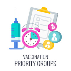 Vaccination schedule. Doctor with huge syringe and dose of vaccine.