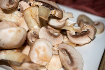 mushrooms on a wooden board