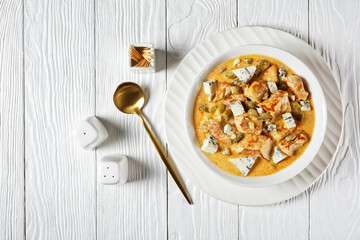 German pork stew with blue mold cheese, top view