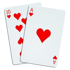 Blackjack en coeur isolé sur fond blanc