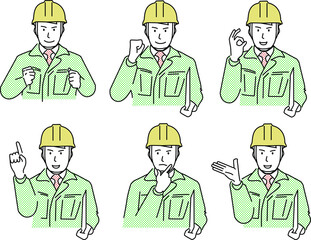 様々な表情の工事現場の作業員のイラスト