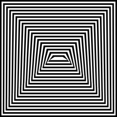 Black white line distortion illusion design. Geometric stripped pattern. Vector monochrome background.