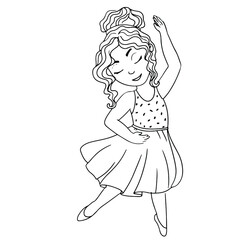 Little girl ballerina. Child in a tutu skirt and pointe shoes. Ballet. Vector illustration in cartoon style isolated on white background.