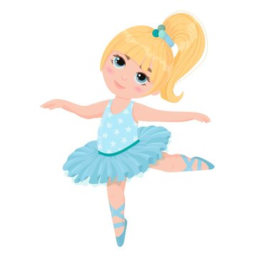 Little girl ballerina. Child in a tutu skirt and pointe shoes. Ballet. Vector illustration in cartoon style isolated on white background.