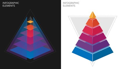 Vector colored geometric elements for infographics, diagrams, presentations. Colored piramidal stacked on top of each other.