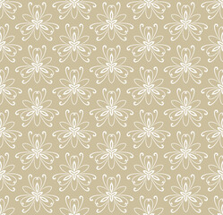 Floral vector ornament. Seamless abstract classic background with flowers. Pattern with golden and white floral elements. Ornament for fabric, wallpaper and packaging