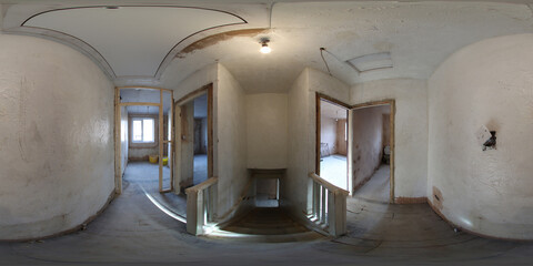 360 Degree panoramic sphere photo of construction working being done on an old British terrace...