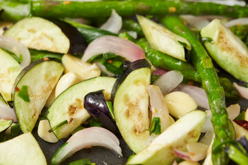 Stir-fried eggplant vegetables with asparagus 