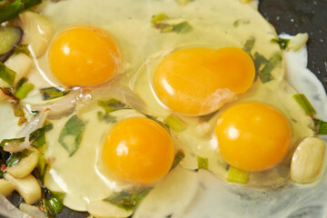 fried eggs with Stir-fried eggplant vegetables with asparagus 
