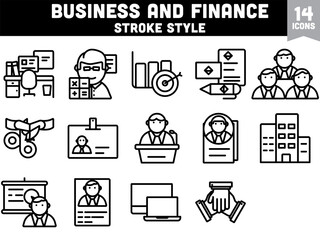 Black Line Art Set of Business And Finance Icon.