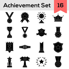 Glyph Style Achievement Icons Or Symbol Set.